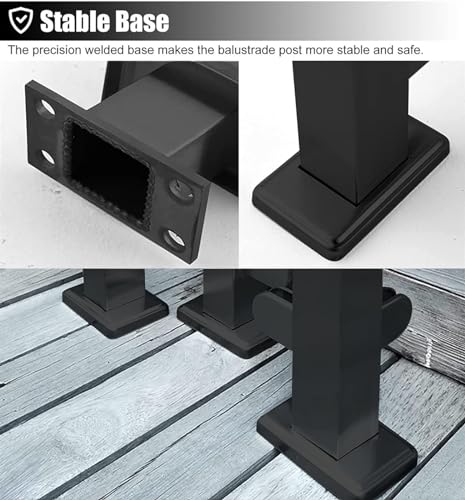 Poste de barandilla de vidrio negro con abrazadera para escaleras y plataformas de terraza 6