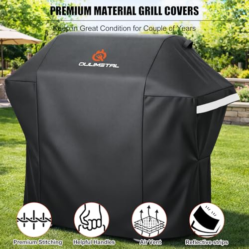 Image of QuliMetal 58 Inch BBQ Gas Grill Cover for 3-5 Burners Outdoor Grill | 600D Waterproof BBQ Cover for Weber Genesis II,LX 300 & Genesis 300 Series and Charbroil,Nexgrill,etc,Compared to Weber 7130