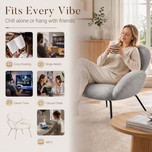 Image of Modern Accent Chair for Bedroom, Boucle Accent Chair (Grey)