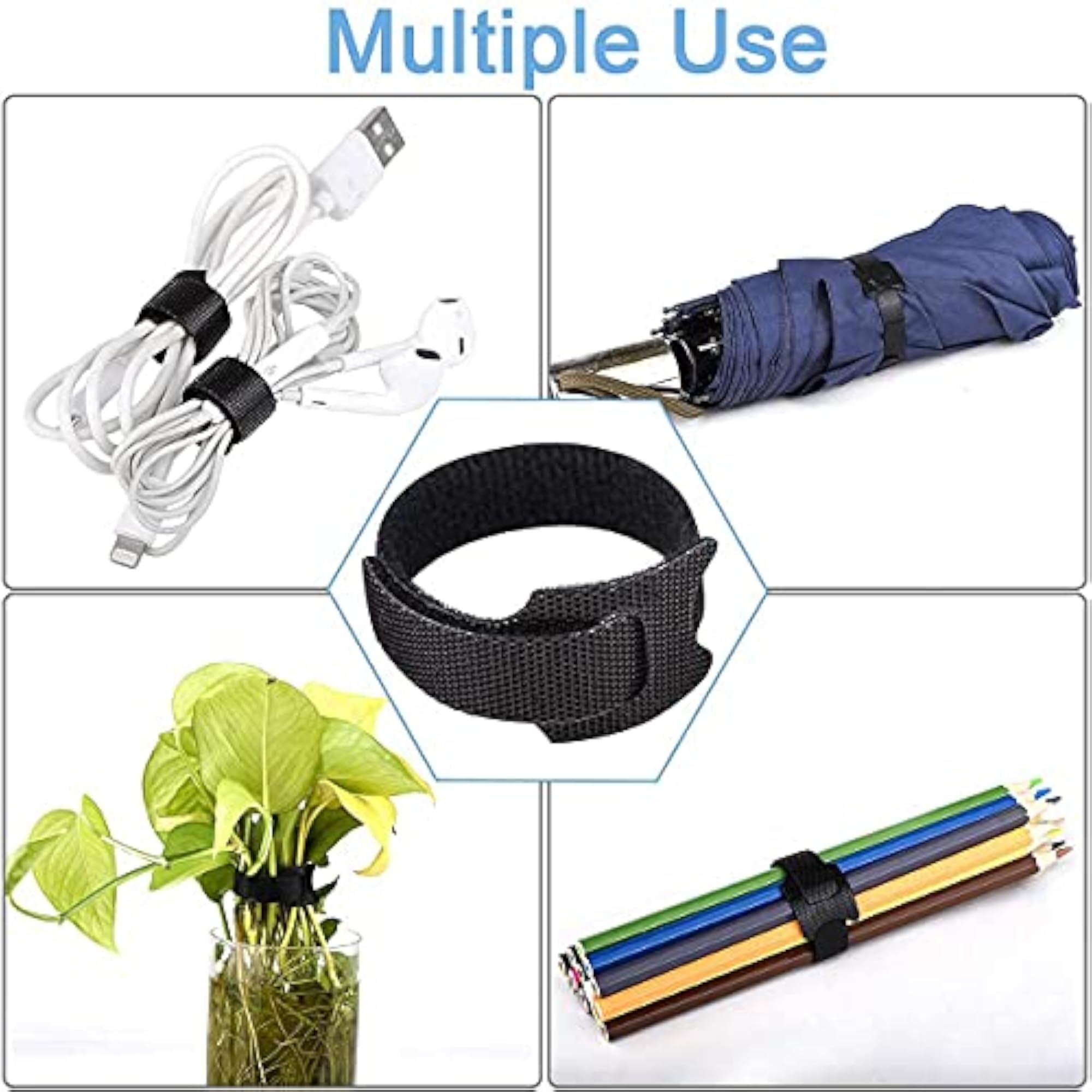 Reusable Cable Ties, Hook and Loop Cord Straps, Pack of 60