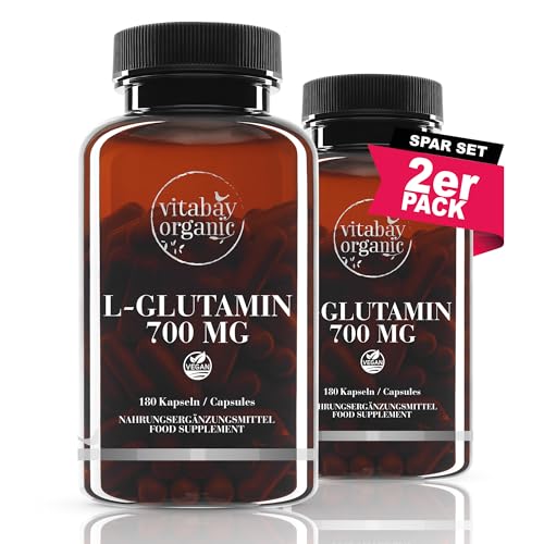 Vitabay L-glutamin Kapseln 700mMg Vegan - 360 Kapseln L-glutamin Hochdosiert - L Glutamin Kapseln Glutamine Glutaminsäure - Aminosäure L-glutamin Hochdosiert Laborgeprüft - Glutamin Vegan