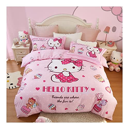 Juego De Ropa De Cama 3D Hello Kitty para Niñas, 100% Microfibra, Ropa De Cama para Niños, Funda Nórdica Y Fundas De Almohada (Color : D, Size : 150x200cm)