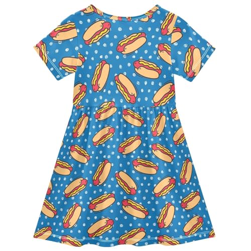 Toddler Girls Cartoon Hot Dog Dress Short Sleeve A-Line Casual Clothes for Home Party Beach Sundress 2-8T2