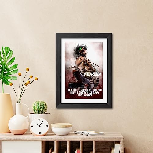 Image of TenorArts Eren Yeager Poster Attack on Titan Anime Quotes Laminated Photo Frame Painting with Matt Finish Black Textures (12 inches x 9inches)