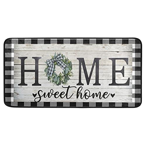Home Sweet Home Kitchen Rug Anti Fatigue Buffalo Plaid Check Decorative Kitchen Mats Leaves Wreath Non Skid Washable Floor Rugs Mat for Home Kitchen Office Laundry - 39