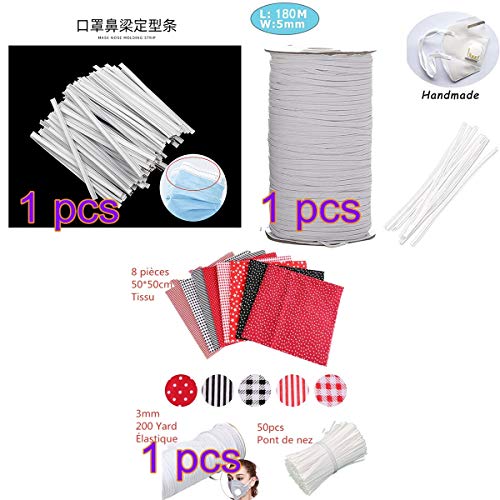 Outtybrave Tissu Bricolage 8 pièces Patchwork Coton Textile + Bande élastique Blanche + Pince-Nez, kit de Bricolage Outile Artisanat Couture