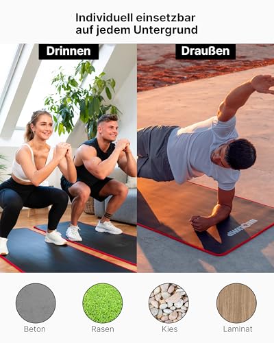 NEOLYMP extra dicke Fitnessmatte rutschfest inkl. Tragegurt & E-Book – Yogamatte, Gymnastikmatte, Sportmatte & Pilates Matte – Trainingsmatte für Zuhause, Studio & Outdoor (Schwarz-Rot 61 cm)