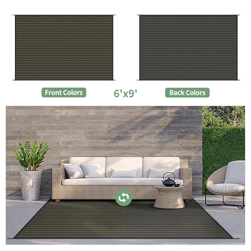 Image of GENIMO Outdoor Rug, Waterproof Plastic Rugs for Patio, 6'x9' Ebony Brown