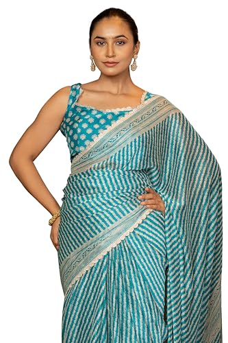 Image of MIRCHI FASHION Women Saree Leheriya Print Chiffon | Lightweight Traditional Sari for Farewell and Wedding Ceremonies with Unstitched Blouse Piece