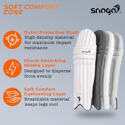 Image of Snaga Premium Moulded Cricket Batting Legguard Pads for Boys & Youth with Advanced Shock Absorption, High-Density Foam Padding, Adjustable Straps, and Ergonomic Design (25 INCH Youth)
