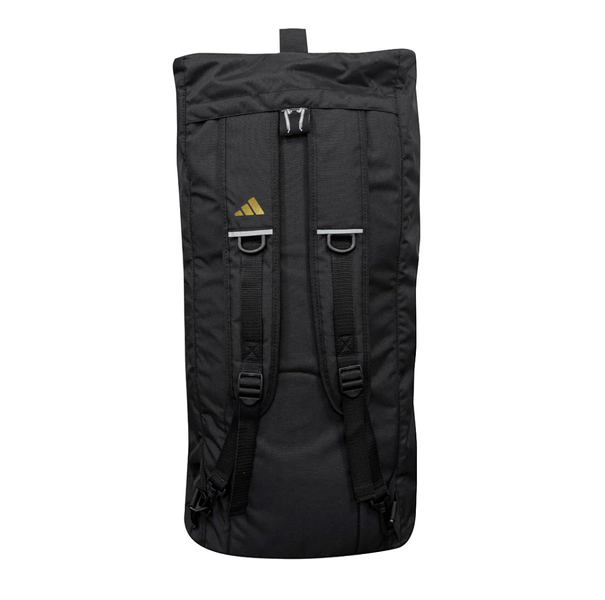 adidas Sac fourre-tout 2 en 1 – Sac de sport noir et doré, se transforme en sac à dos, polyester avec poche latérale zippée et poignées en nylon solides, adapté pour l'entraînement, la salle de sport