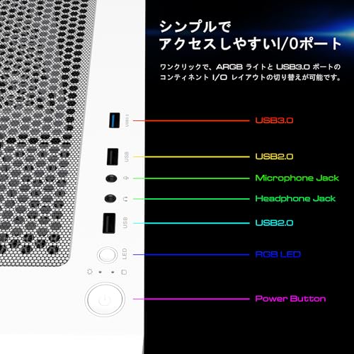 GAMDIAS White RGB Gaming ATX Mid Tower Computer PC Case with Side Tempered Glass and Excellent Airflow Design & 3 Built-in 120mm ARGB Fans - Image 6