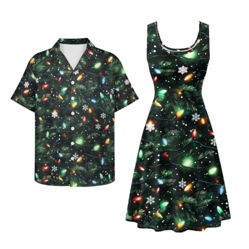 Image of Dreaweet Summer Dresses for Women A-Line Sleeveless Flowy Sun Dresses,Men's Casual Button-Down Shirts,Couple Matching Outfits