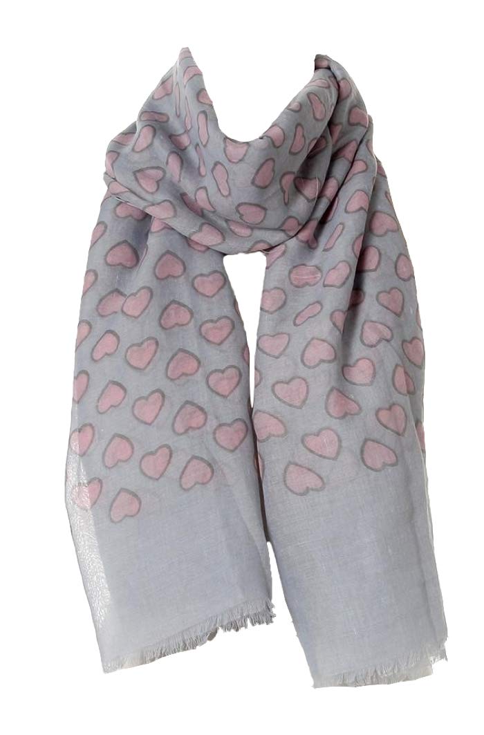 The Olive House Women's Grey The Olive House® Heart Scarf Pink Hearts