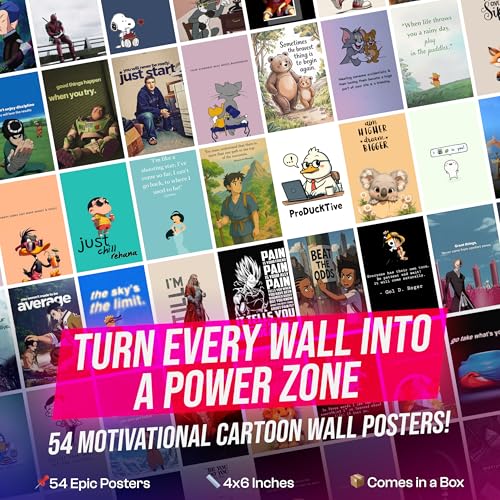 Image of Motivational Cartoon Quote Poster Set of 54 (4x6 Inch) - Inspiring English Sayings by Famous Animated Characters | Uplifting Wall Decor for Kids, Teens, Classrooms, Study Rooms & Daily Motivation