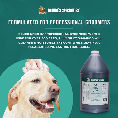 Image of Nature's Specialties Plum Silky Ultra Concentrated Dog Shampoo Conditioner, Makes up to 24 Gallons, Natural Choice for Professional Pet Groomers, Silk Proteins, Made in USA, 1 gal