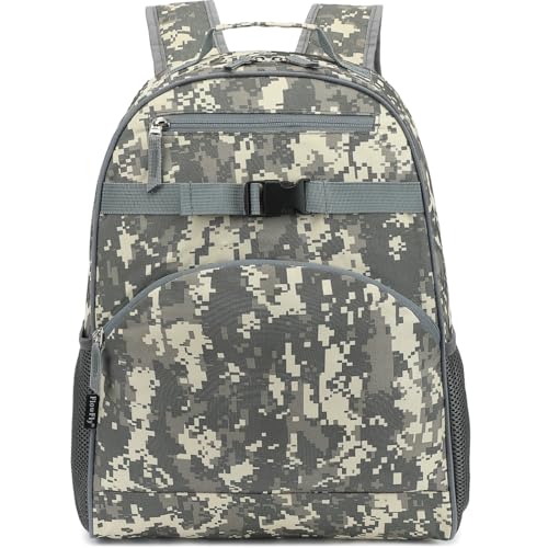 FlowFly Mochila infantil para meninos e meninas, mochila simples para viagem à escola primária, pequena bolsa moderna, Camuflagem digital, Kids Large: 17L, Crianças grandes: 17l