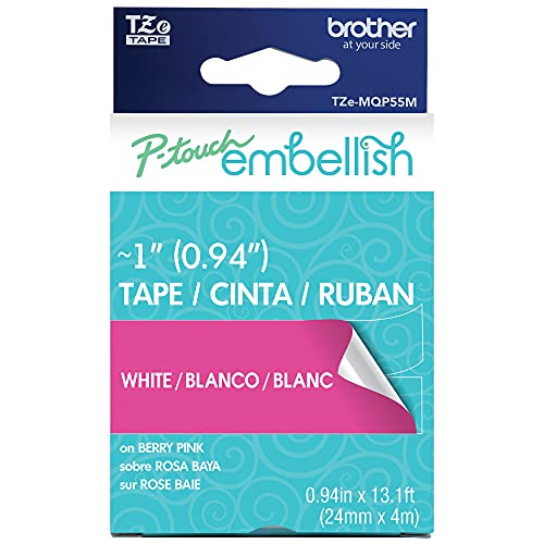Image of Brother P-Touch Embellish White Print on Berry Pink Tape TZE-MQP55M - ~1 inch inch Wide x 13.1ft Long (24mm x 4m), TZeMQP55M