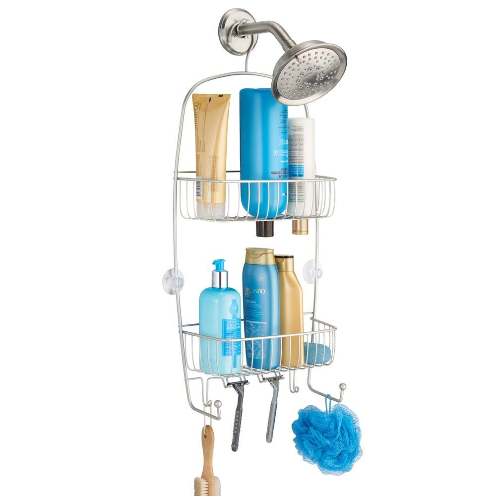 Idesign Raphael Bathroom Shower Caddy For Tall Shampoo Bottles, Conditioners, Soap-Extra Long, Satin