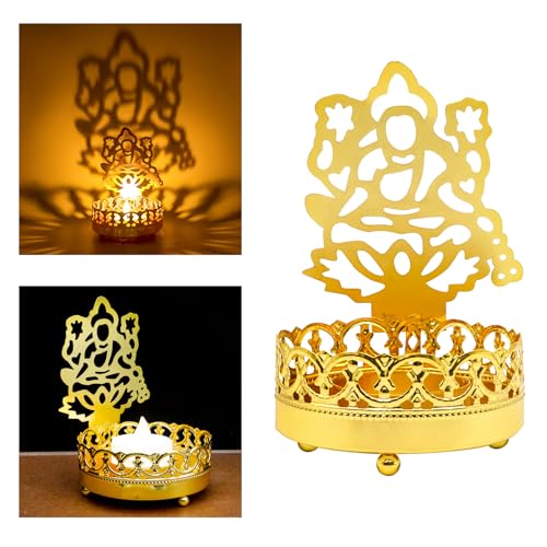 Metal Ganesha Lakshmi Shadow Diyas – Diwali Tea Light Candle Holder Birthday Wedding Gifts for Indian Friends Man Woman Murti Puja Item Home Office Temple Mandir Pooja Altar Decor - Image 5