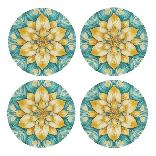 BoltPack Posavasos redondos con diseño de mandala de flores con base de corcho, juego de 4 posavasos, alfombrilla de protección de mesa para tazas y tazas