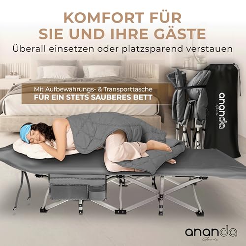 Ananda Goods® Feldbett klappbar mit Matratze – Campingbett & Gästebett faltbar, Reisebett Erwachsene, Klappbett/Campingliege 190x70cm – bis 200KG, mit gemütlicher Matratze & Bettlaken