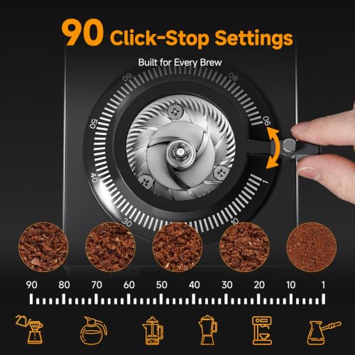 Image of AMZCHEF 64mm Flat Burr Coffee Grinder, Commercial Grade Espresso Bean Grinder, 90 Settings, All-Metal Chamber, Anti-Static, LED Timer, DC Motor, Stainless Steel Body, Electric, Easy Clean | All-Metal Chamber, Anti-Static Tech, Simple to Clean, 90 Precise Settings, Stainless Steel Housing for Rock-solid stability