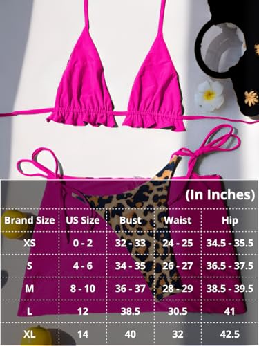Image of ShawGobow Womens 3 Piece Leopard Bikini Set,Triangle String High Cut Thong Sexy Swimsuit & Coverup Skirt,Pool Party Outfit