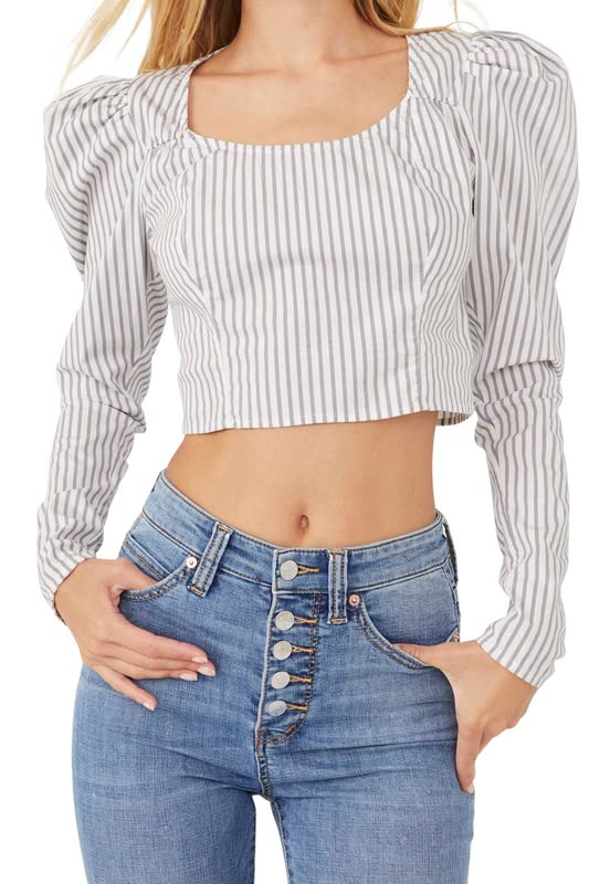 Top rayé Free People Caroline en taille XS, coloris neutre chic.