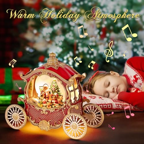 image for DGSCAK Christmas Snow Globes,Christmas Carriage Snow Globe with 8 Musi
