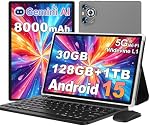 2026 Android 15 Comprimé, 30GB RAM + 128GB ROM 1TB TF, 10.1 Tablettes avec clavier et souris, tablette électronique, 1280 * 800 IPS HD, Vigne large L1, Gémeaux AI, 2.4G/5G WiFi, BT 5.0, GPS - Gris métal