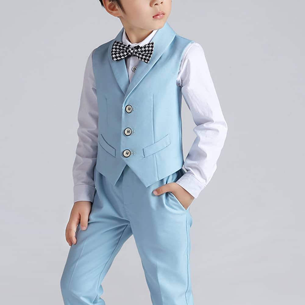 Trajes de Caballeros para Niños,Conjunto de Traje para Niños, Camisas de Manga Larga, Chaleco, Pantalones, Pajarita, Traje Infantil Elegante para Boda Comunión Bautizo Ceremonia Fiesta