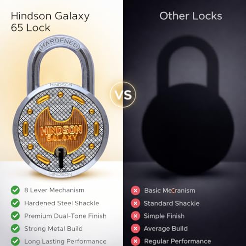 Image of HINDSON 3 Common Keys Galaxy Brass 65mm Round Padlock Pack of 2 with 3 Common Keys, Double Locking 8-Lever Security Lock, Heavy Metal Body for Gate, Door, Shutter, Home & Shop Use