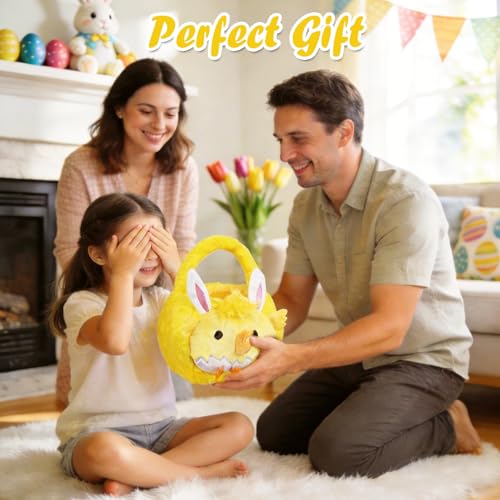 Image of 2026 Upgraded Plush Baskets EasterBasket, Easter Egg Hunt Buckets, EasterDecorations Indoor Outdoor, Cute Easter Giftsfor Kids, Adults, Teens, Toddlers, Girls(Yellow)