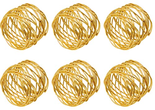Image of SKAVIJ Handmade Twisted Wire Mesh Napkin Rings Holders Decor Dinner Party Wedding Thanksgiving Christmas Gathering (Gold 10pcs)