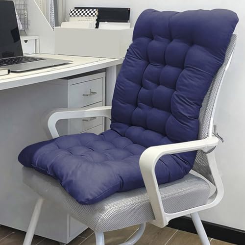 Silla de madera con respaldo alto, 120 x 40 cm, para el hogar, oficina, jardín, uso interior y exterior, almohadilla de asiento azul oscuro