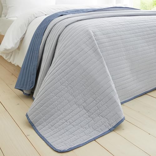 Catherine Lansfield Colcha Acolchada Reversible a Rayas, 220 x 230 cm, Color Azul