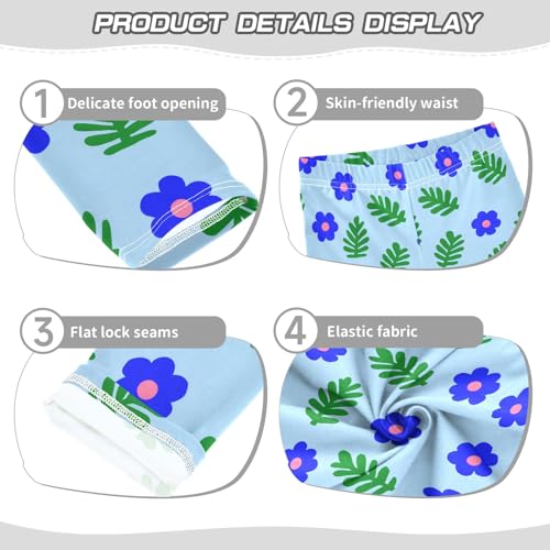 Girls' Athletic Leggings Ankle Length Yoga Dance Pants Kids Teen 4T Blue Flowers3