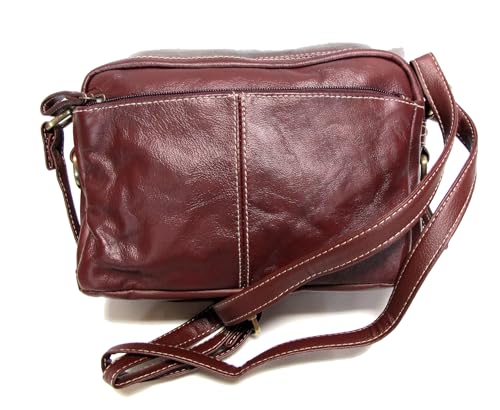 Genuine Leather Classic Cross Body 2 Compartment +Multi Pocket Handbag with Organizer Burgundy2