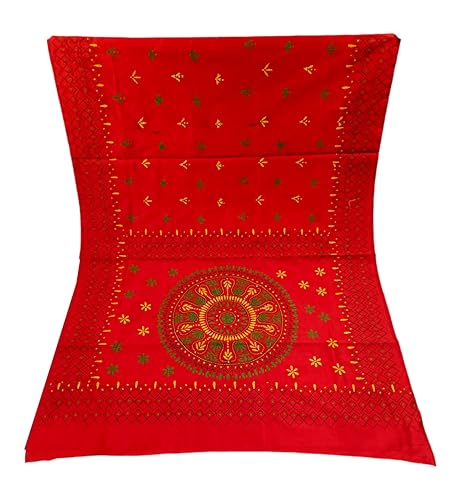 Image of SHRISTI CLOTHINGS Women's Hand Embroidered Cotton Silk Kantha Stitch Saree with Blouse Piece (SB4200924 REDD30)