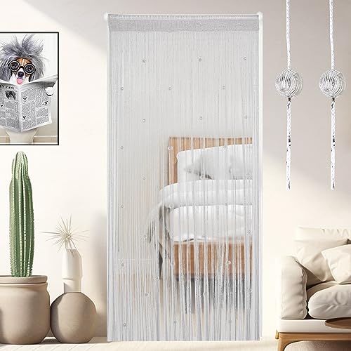 OSVINO 2 cortinas de perlas blancas de 100 x 200 cm, cortina de cristal para puerta, separador de ambientes, cortina de ventana, cortina colgante para pantalla, para decoración de fiestas
