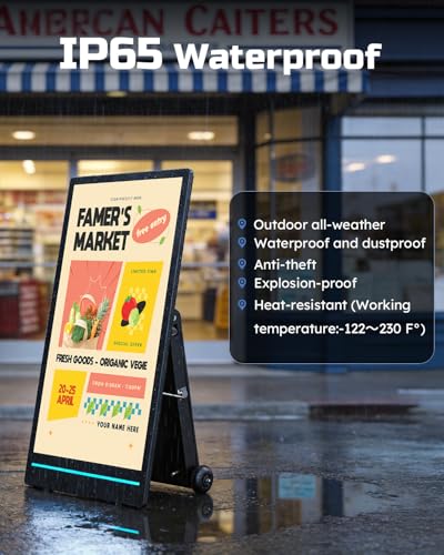 Image of 55 inch Outdoor Digital Signage Display, 2K 2000 Nits IP65 Commercial Totem, Rechargeable Digital LCD Advertising Kiosks, Auto Brightness Adjustment, Impact Resistant Screen for Restaurant /Store