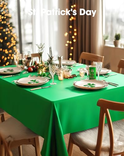 Image of Pureegg Plastic Table Cloth Disposable 8 Pack, 54 x 108 Inch Table Cloths, St Patricks Day, Christmas Decorations, Tablecloths, Rectangle, Forest, Emerald, Plastic Cover, Leakproof & Sturdy, Green