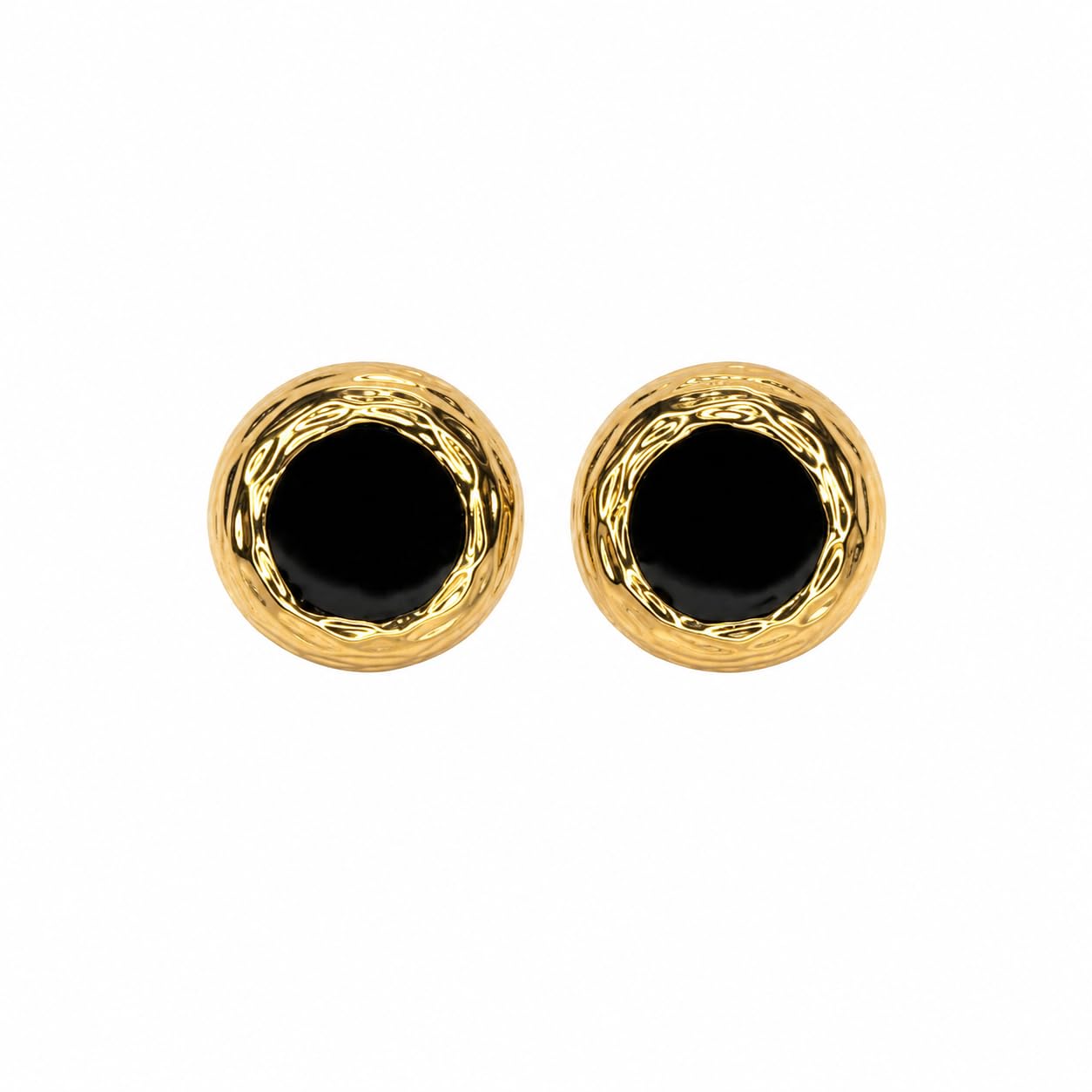 Midnight Halo Black Enamel Gold-Tone Stud Earrings for Women | Elegant Vintage Round Button Earrings | Lightweight Fashion Jewelry-image-34