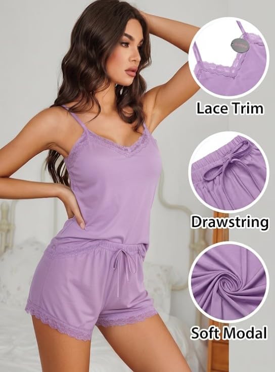 Image of Avidlove Lace Trim Cami Modal Pajamas for Women Set 2 Piece Sexy Pj Set