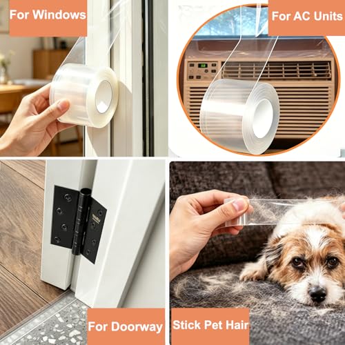 PackYard Window Sealing Tape 2 Inch x 33 FT Transparent Window Draft Insulation Residue-Free Clear Weather Stripping Caulk Tape Windproof Weatherproof Window Seal AC Units for Window Glass, Doors Gaps — view 2