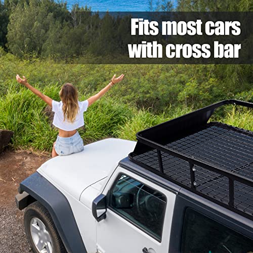 COSTWAY Roof Rack Basket, Steel Rooftop Cargo Carrier Tray with Wind Shield, Universal Car Top Luggage Holder for SUV Truck, 75kg/113kg Capacity (123x102x14cm, 75kg Capacity) - Image 8