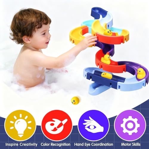 34 Stück Badespielzeug, Kinder Kugelbahn Badewannenspielzeug ab 3 4 5 6 Jahre, DIY Wasserspielzeug Murmelbahn Badewannen Spielzeug mit Saugnäpfe, Badespaß Geschenk 3-6 Jahre Mädchen Junge
