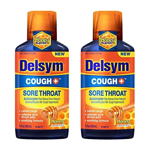 Delsym Adult Liquid - Cough Plus Sore Throat Honey 6 oz (Pack of 2) Cover