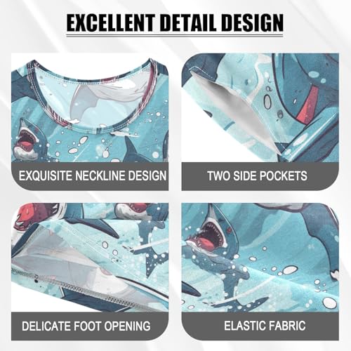 ALAZA Funny Sharks Pajama Set Short Sleeve Sleepwear Soft Lounge Nightwear4